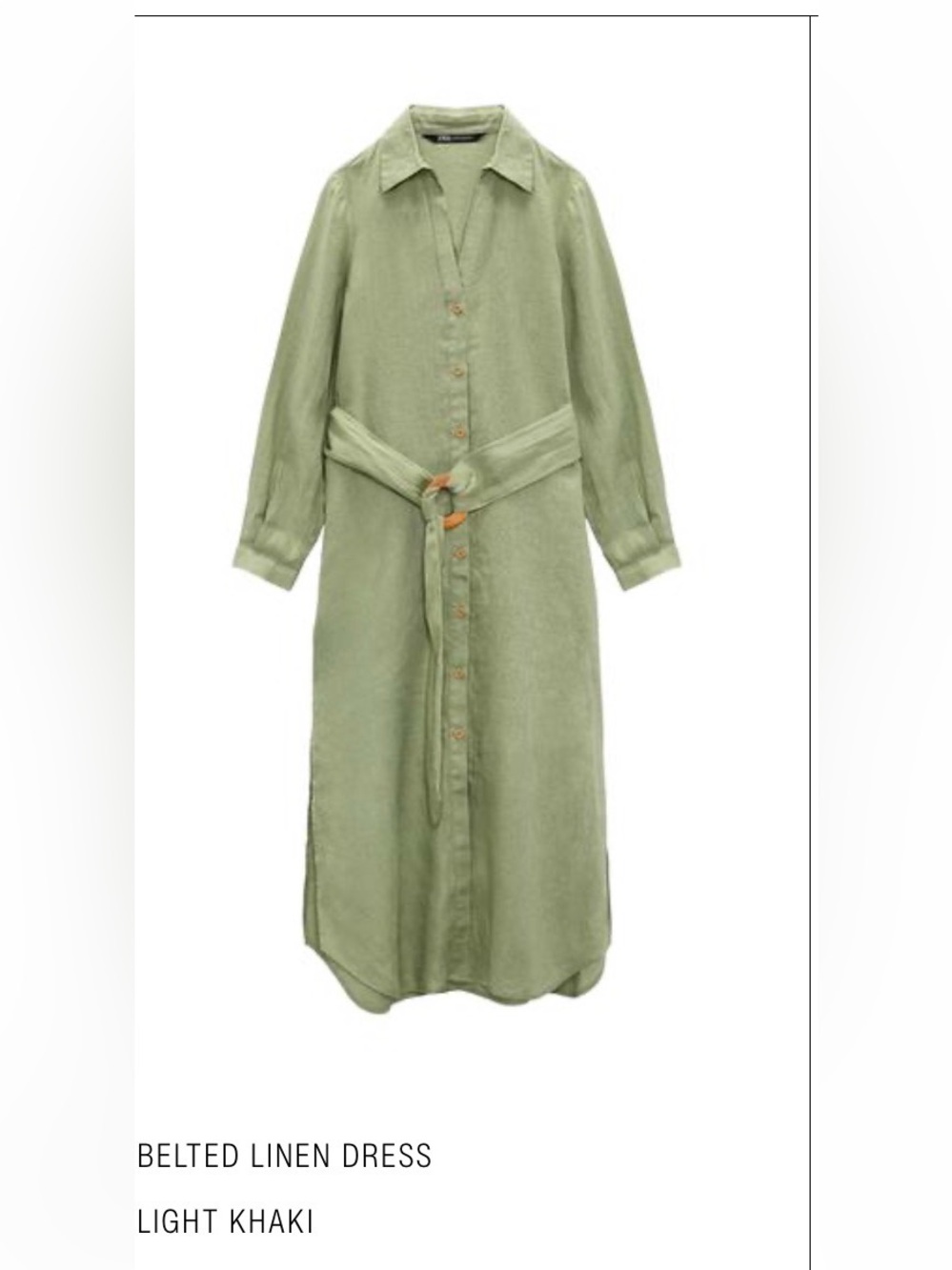 Zara Light Khaki Belted Linen Dress